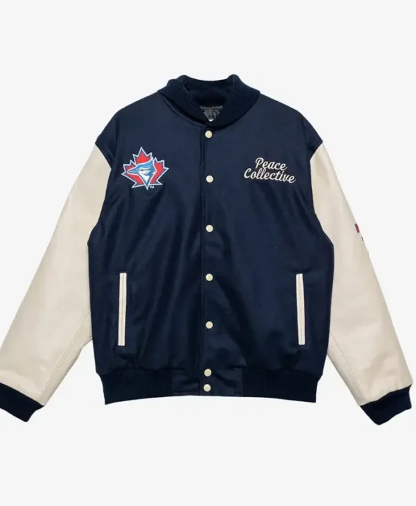 Men Navy And Cream Toronto Blue Jays Letterman Jacket