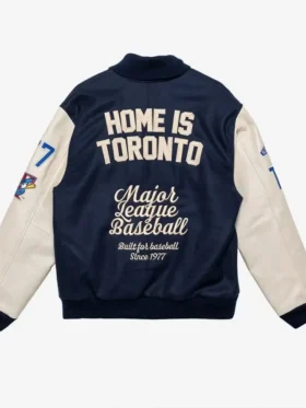 Men Navy And Cream Toronto Blue Jays Letterman Jacket Back