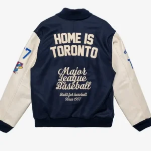 Men Navy And Cream Toronto Blue Jays Letterman Jacket Back