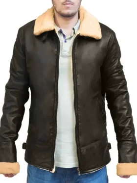 Mens B3 Bomber 1940s Style Shearling Fur Leather Jacket Back