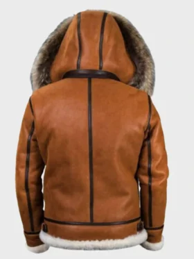 Mens RAF B3 Bomber Flying Brown Aviator Fur Shearling Sheepskin Leather Jacket