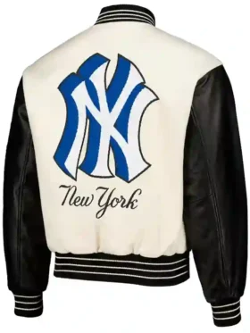 Mens White Yankees Varsity new york letterman jacket Back