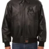 Miami Marlins Black Leather Bomber Jacket