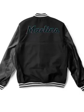Miami Marlins Black Wool Varsity Jacket Back