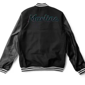 Miami Marlins Black Wool Varsity Jacket Back