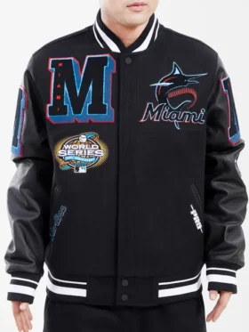 Miami Marlins Letterman Black Varsity Jacket
