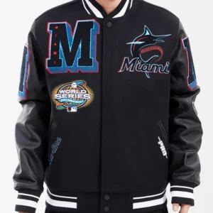 Miami Marlins Letterman Black Varsity Jacket
