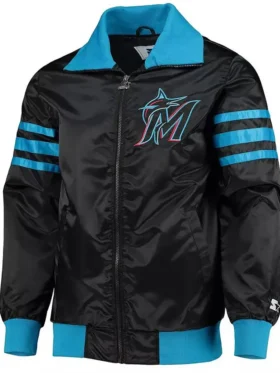 Miami Marlins Satin Black Zipper Bomber Jacket