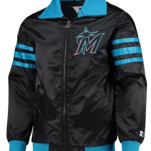 Miami Marlins Satin Black Zipper Bomber Jacket