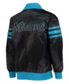 Miami Marlins Satin Black Zipper Bomber Jacket Back