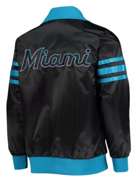 Miami Marlins Satin Black Zipper Bomber Jacket Back