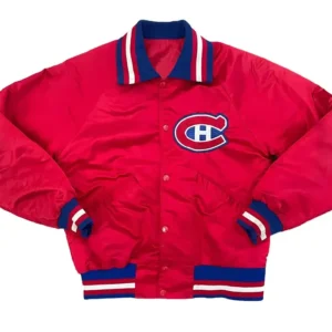 Milford 90s Montreal Canadiens Red Satin Varsity Jacket
