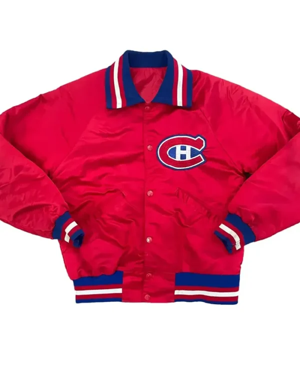 Milford 90s Montreal Canadiens Red Satin Varsity Jacket