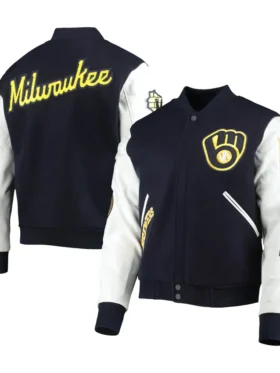 Milwaukee Brewers Black And White Wool Varsity Jacket