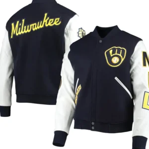 Milwaukee Brewers Black And White Wool Varsity Jacket