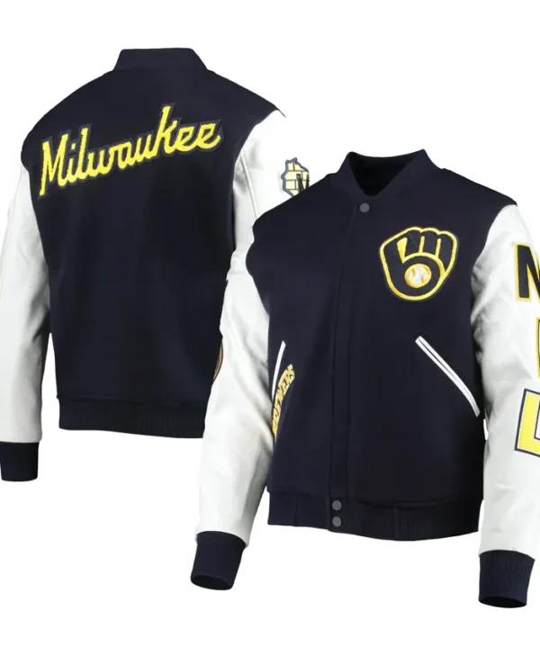 Milwaukee Brewers Black And White Wool Varsity Jacket