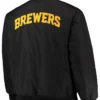 Milwaukee Brewers Black Satin Zipper Bomber Jacket Back