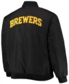 Milwaukee Brewers Black Satin Zipper Bomber Jacket Back