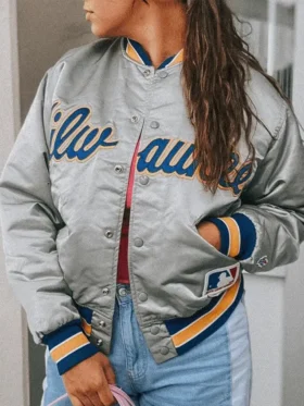 Milwaukee Brewers Grey Vintage Bomber Jacket