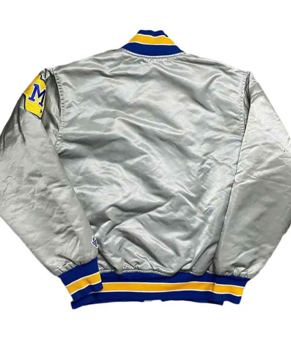Milwaukee Brewers Grey Vintage Bomber Jacket Back