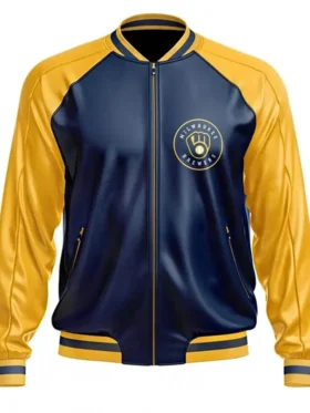 Milwaukee Brewers Leather Zipper Bomber Jacket