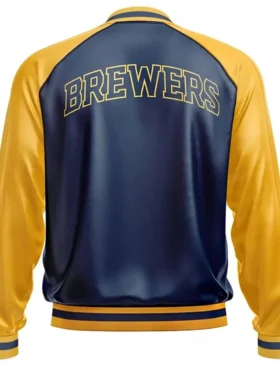 Milwaukee Brewers Leather Zipper Bomber Jacket Back