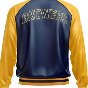 Milwaukee Brewers Leather Zipper Bomber Jacket Back
