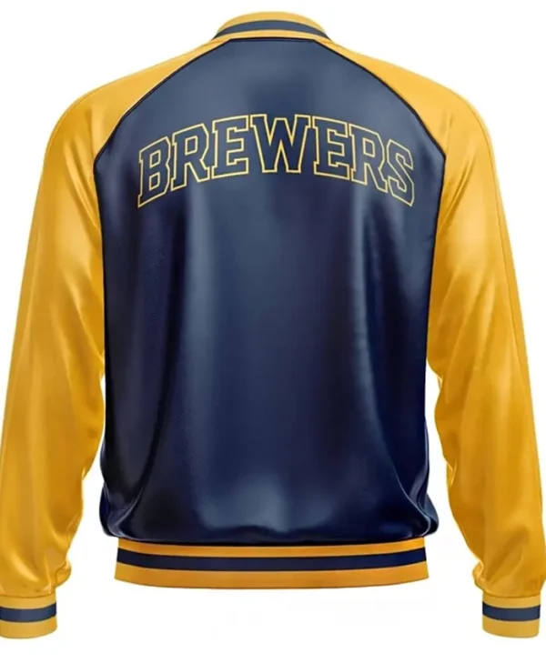 Milwaukee Brewers Leather Zipper Bomber Jacket Back