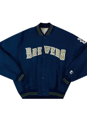Milwaukee Brewers Navy Blue Vintage Bomber Starter Jacket