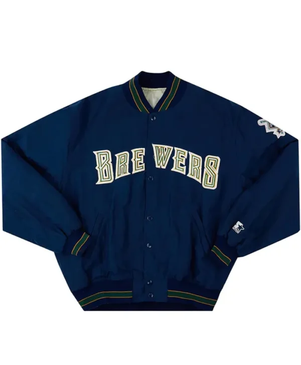 Milwaukee Brewers Navy Blue Vintage Bomber Starter Jacket