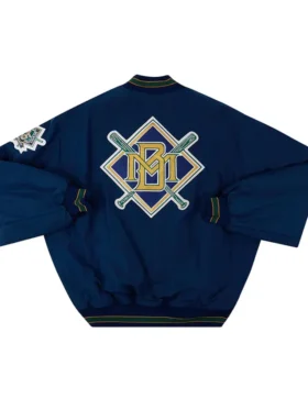 Milwaukee Brewers Navy Blue Vintage Bomber Starter Jacket Back