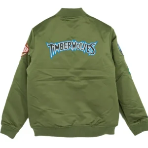 Minnesota Timberwolve Green Bomber Satin Jacket