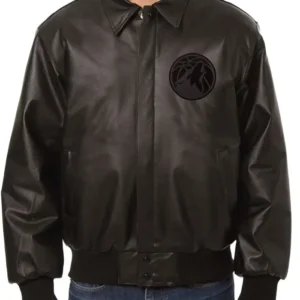 Minnesota Timberwolves Black Leather Bomber Jacket