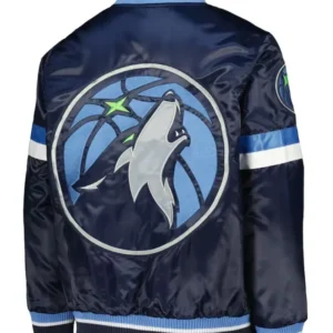 Minnesota Timberwolves Blue Satin Bomber Jacket