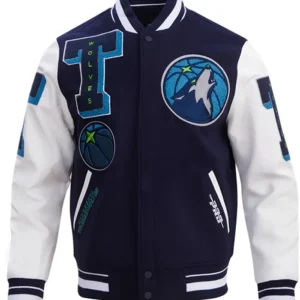 Minnesota Timberwolves Navy Blue Varsity Wool Jacket