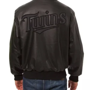 Minnesota Twins Black Leather Jacket Back