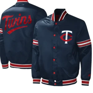 Minnesota Twins Starter Navy Satin Full Snap Varsity Jacket