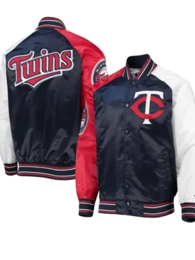 Minnesota Twins Starter Navy and Red Varsity Satin Raglan Jacket