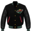 Minnesota Wild Full Black Wool And Leather Varsity Jacket