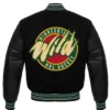 Minnesota Wild Full Black Wool And Leather Varsity Jacket Back