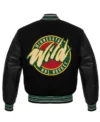 Minnesota Wild Full Black Wool And Leather Varsity Jacket Back