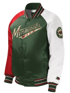 Minnesota Wild Green Full Snap Satin Varsity Jacket