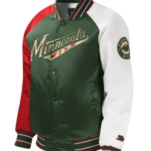 Minnesota Wild Green Full Snap Satin Varsity Jacket