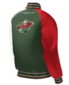 Minnesota Wild Green Full Snap Satin Varsity Jacket Back
