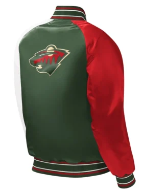 Minnesota Wild Green Full Snap Satin Varsity Jacket Back