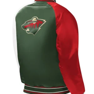 Minnesota Wild Green Full Snap Satin Varsity Jacket Back