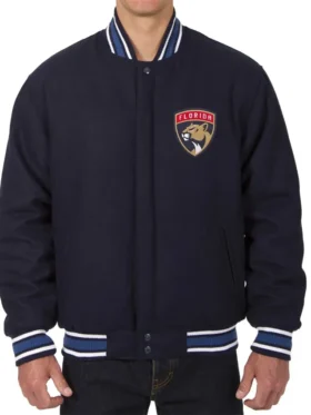 Monte Florida Panthers Bomber Navy Blue Wool Jacket