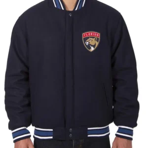 Monte Florida Panthers Bomber Navy Blue Wool Jacket