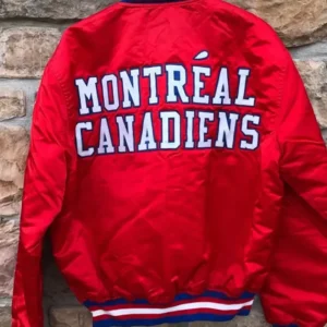 Montreal Canadiens 1993 Stanley Cup Red Satin Varsity Jacket Back