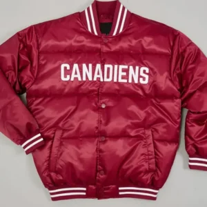 Montreal Canadiens Burgundy Bubble Satin Varsity Jacket